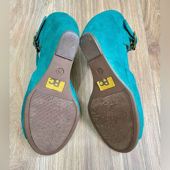 BC because music is my heartbeat Vegan Teal Suede Strappy Open Toe Wedge Sz 7.5 - Picture 5 of 6